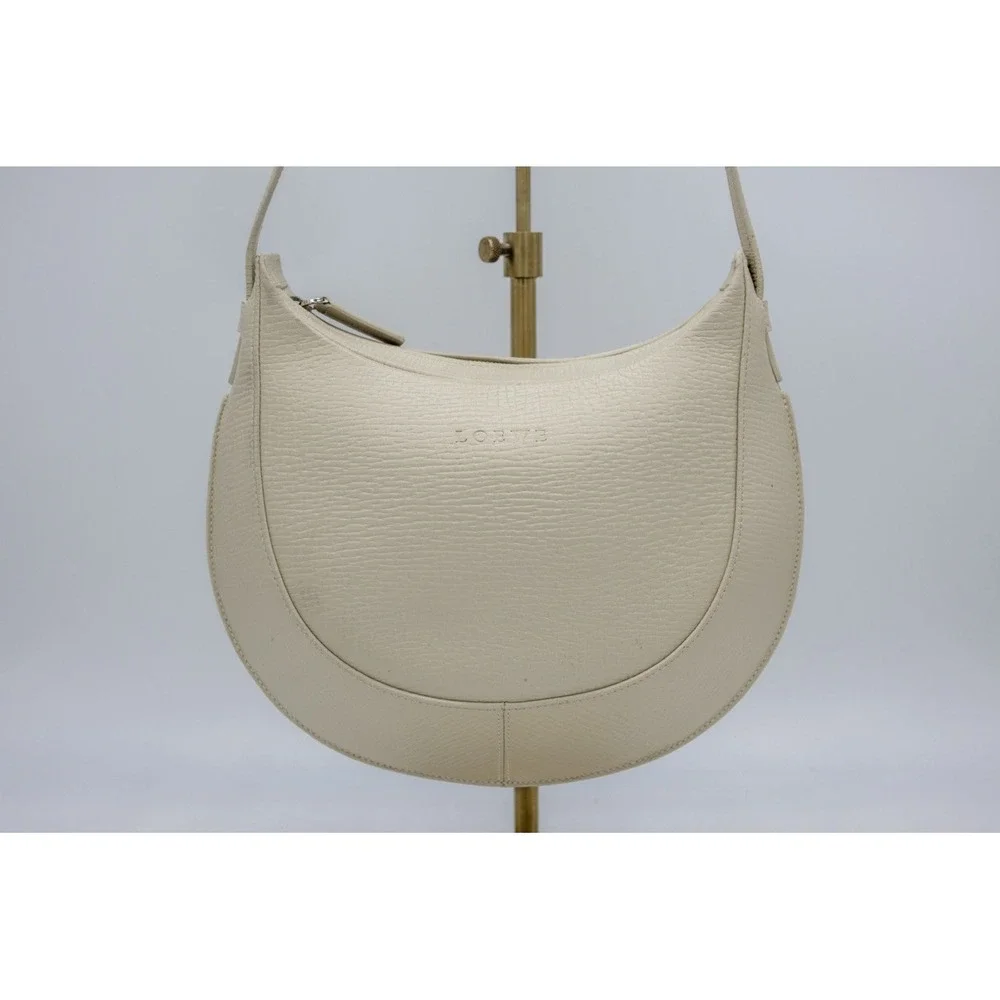 Loewe‎ Vintage Crescent Shoulder Bag Cream Textured Leather Hobo